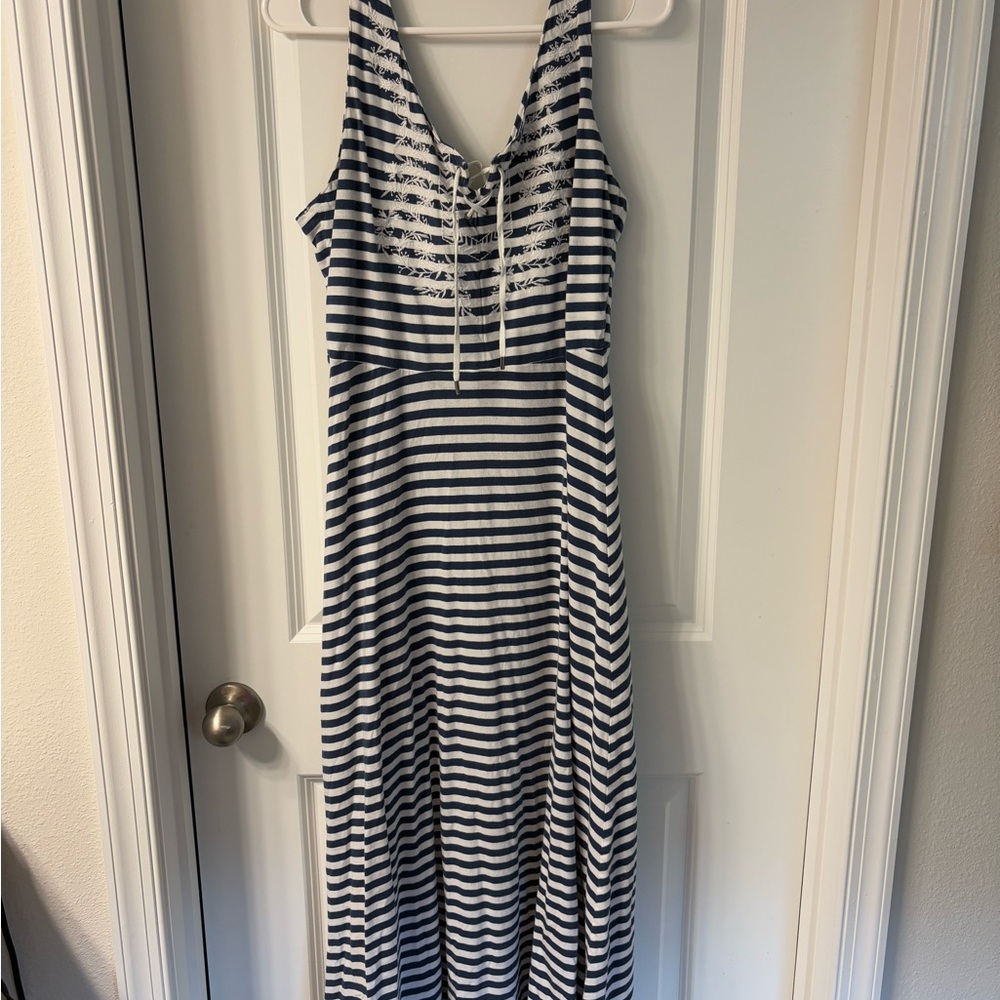 Chaps Navy and White Striped Maxi Dress
